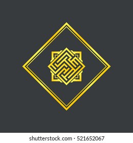 Abstract gold maze, maze emblem, gold pattern