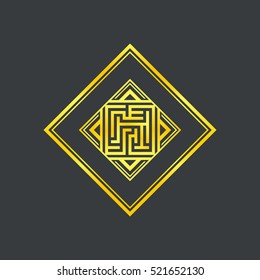 Abstract gold maze, maze emblem, gold pattern