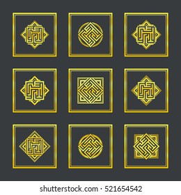 Abstract gold maze, maze emblem, gold pattern