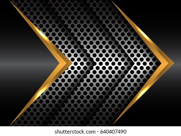 Abstract gold metal arrow on circle mesh design modern vector illustration.