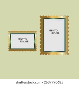 Abstract gold metal picture frame. Modern poster mockup for artwork, photography, or advertising. Perfect for art galleries, interior decor, and branding. Vector illustration
