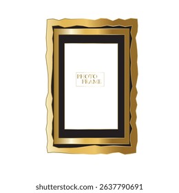 Abstract gold metal picture frame. Modern poster mockup for artwork, photography, or advertising. Perfect for art galleries, interior decor, and branding. Vector illustration
