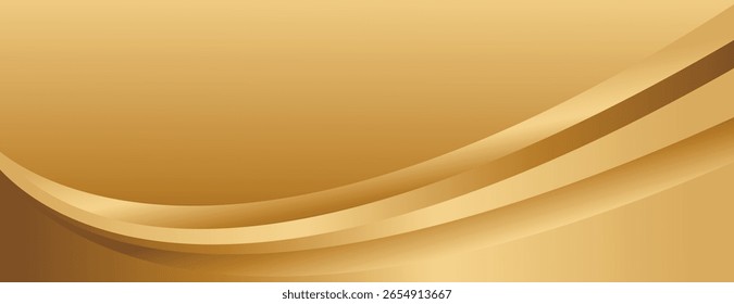 Abstrakter goldener metallischer Hintergrund mit glatten Kurven. Elegantes Luxus-Banner-Design für Websites, Kopfzeilen, Verkaufsvorlagen, Geschäftsanzeigen, Auszeichnungen, Veranstaltungen und mehr