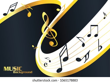 Abstract gold music notes on line wave background. Black G-clef and music notes isolated vector illustration Can be adapt to Brochure, Annual Report, Magazine, Poster, Corporate website , Portfolio.