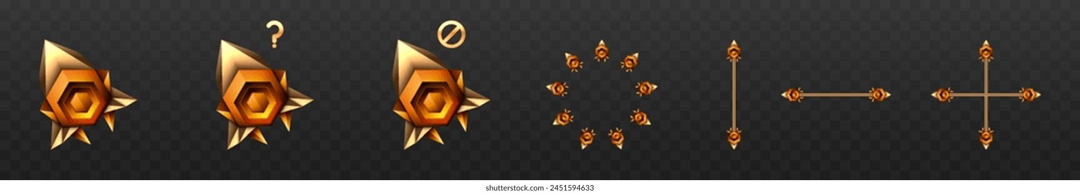 Abstrakte goldfarbene und orangefarbene benutzerdefinierte Spiele-Maus-Symbol-Set für Game UI Designs