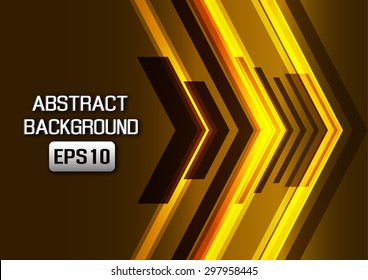 Abstract gold, orange, yellow, brown lines pointing forward. Vector technology background with space for text.