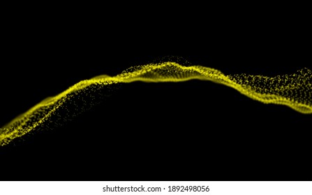 Abstract gold particle background. Flow wave with dot landscape. Digital data structure. Future mesh or sound grid. Pattern point visualization. Technology vector illustration.