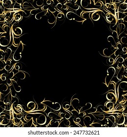 Abstract gold pattern frame on a black background.