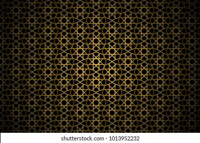 Abstract gold pattern geometric of Islamic, Arabesque ornament on black background. Seamless Vector illustration.