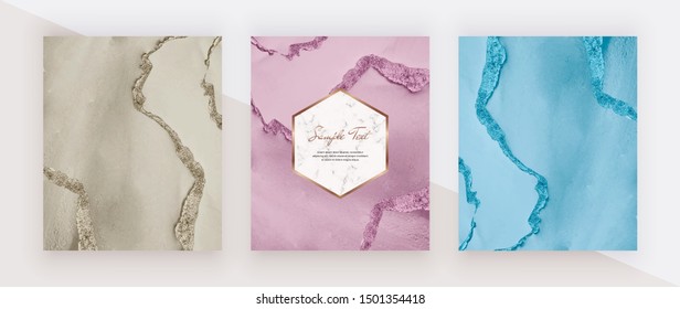 Abstract gold, pink and blue glitter liquid watercolor texture. Ink painting pattern. Trendy backgrounds for wallpaper, flyer, poster, card, invitations. 
