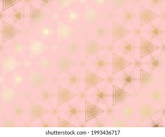 Abstract gold and pink textured pattern with kaleidoscope effect. Symmetric geometric ornament for digital paper, wallpaper backdrop design, other printable cover. Vector illustration.