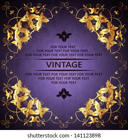 Abstract Gold and Purple Floral Frame Background
