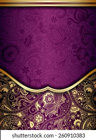 Abstract Gold and Purple Floral Frame Background