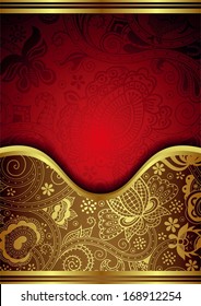 Fondo abstracto de oro y curva roja
