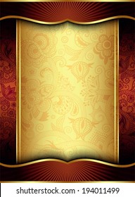 Abstract Gold And Red Floral Frame Background