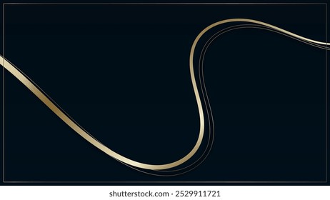 Elementos de cinta de oro Abstractas con efecto de luz brillante sobre fondo oscuro. Elegante cinta dorada.