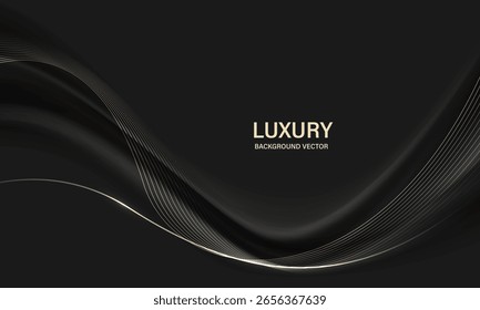 Abstract gold ribbon wave curve on black luxury background vector illustration.