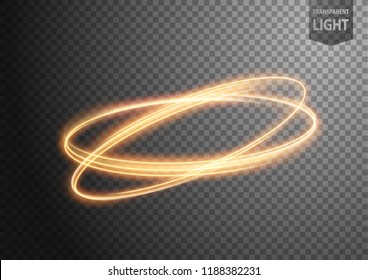 Abstract gold ring line of light with a transparent background, isolated and easy to edit. Vector Illustration