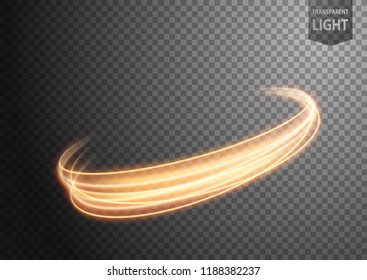 Abstract gold ring line of light with a transparent background, isolated and easy to edit. Vector Illustration