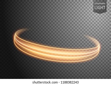 Abstract gold ring line of light with a transparent background, isolated and easy to edit. Vector Illustration
