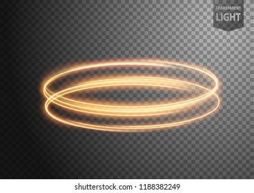 Abstract gold ring line of light with a transparent background, isolated and easy to edit. Vector Illustration