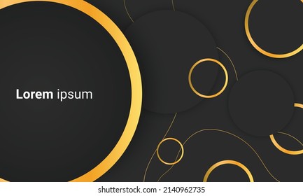 Abstract gold rings and line on black background