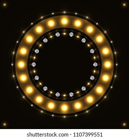 Abstract gold round sparkling circle on black background.