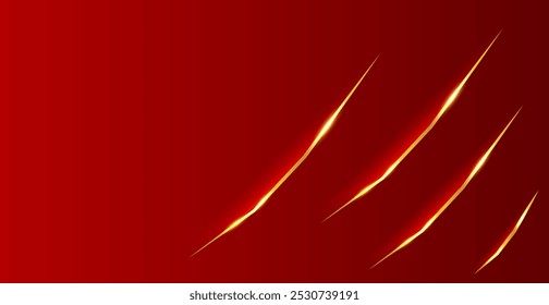 Abstrakter Goldkratzer auf rotem Hintergrund. Vektorgrafik. Bildschirmhintergrund. Kopienraum
