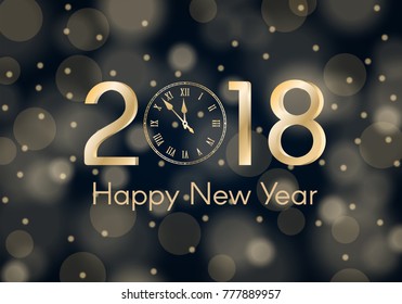 Abstract gold shining New Year 2018 concept on blue ambient blurred background. Luxury design. Vector illustration