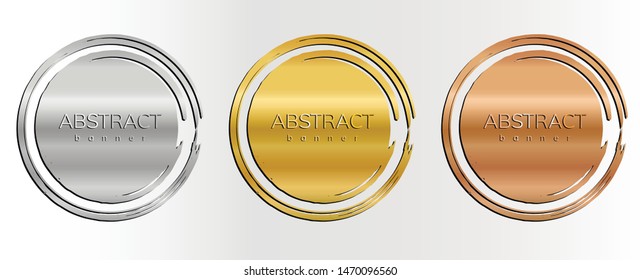 Abstract gold, silver and bronze metallic banners. Design element. Vector illustration.