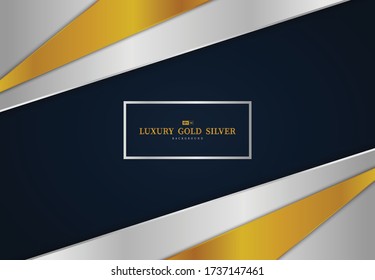 Abstract gold and silver glossy tech template design on gradient blue background. Use for ad, poster, copy space of text, background. illustration vector eps10
