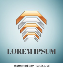 Abstract gold and silver logo symbol icon isolated on blue background. Vector Illustration
