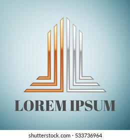 Abstract gold and silver logo symbol icon isolated on blue background. Vector Illustration