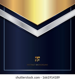 Encabezado triángulo geométrico metálico de oro y plata abstracto en fondo azul. Estilo De Lujo. Ilustración vectorial