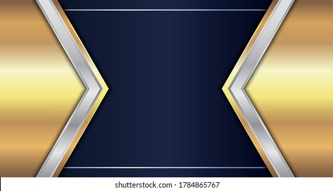 Abstract Gold and Silver Metallic Geometric Triangle Header on Blue Background. Luxury Style. Vector Illustration
