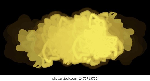 Abstract gold smoke long horizontal on night  background. Acrylic colors in water. light glow effect on dark  background. Ink blots. Abstract yellow  smoke on black background with text space


