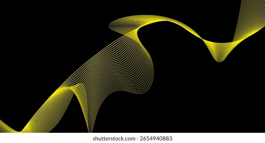 Abstract gold smooth waves on black background. Dynamic sound waves. Design elements.vector