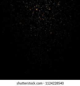 Abstract gold sparkle shine light confetti bokeh on glittering black background. Luxury shimmer texture template. EPS 10