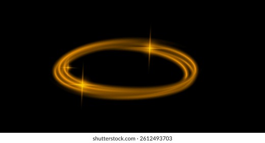 abstract gold speed light lines neon ring glowing circle round movement on black background vector illustration.