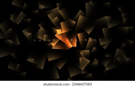 Abstract gold square geometric overlap luxury on black design modern creative background vector illustration.