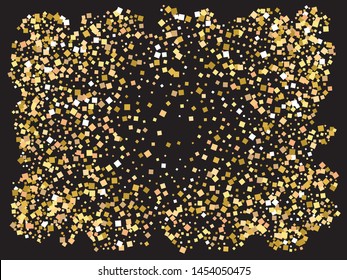 Abstract gold squares for holidays. Vector illustration flyer. Random element for your design. Gold trendy modern elegant background for anniversary, birthday celebrate or other festive event.