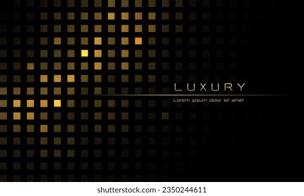 Abstract gold squares pattern light luxury on black design modern creative background vector illustration.
