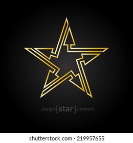 The Abstract Gold star with arrows vector design element on black background