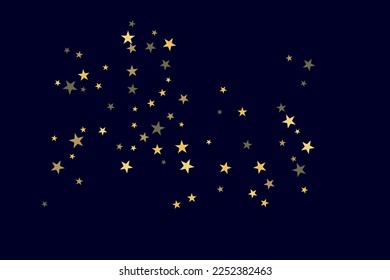 Abstrakter Goldstar der Konfetti. Sinkender sternder Hintergrund. Zufällige Sterne glänzen auf schwarzem Hintergrund. Der dunkle Himmel mit leuchtenden Sternen. Fliegender Konfetti. Geeignet für Ihr Design, Karten, Einladungen. 