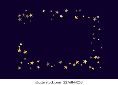 Abstract gold star of confetti. Falling starry background. Random stars shine on a black background. The dark sky with shining stars. Flying confetti. Suitable for your design, cards, invitations. 