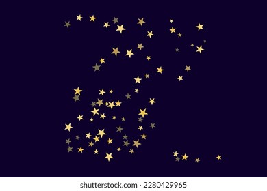 Abstract gold star of confetti. Falling starry background. Random stars shine on a black background. The dark sky with shining stars. Flying confetti. Suitable for your design, cards, invitations. 