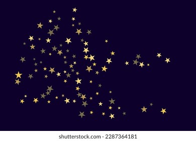 Abstract gold star of confetti. Falling starry background. Random stars shine on a black background. The dark sky with shining stars. Flying confetti. Suitable for your design, cards, invitations. 
