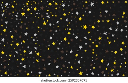 Abstract gold star pattern with charcoal black, metallic gold, soft gray, and rich espresso. Starry pattern with golden star glitter for luxury and modern styles.