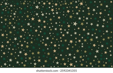 Abstract gold star pattern with deep emerald, olive green, warm gold, and sage. Starry pattern with golden star glitter for nature-inspired and botanical themes.