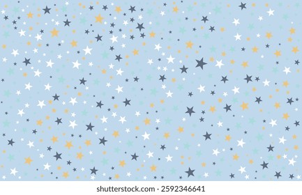 Abstract gold star pattern with frosty blue, soft gold, pure white, and slate gray. Starry pattern with golden star glitter for winter and holiday-themed aesthetics.